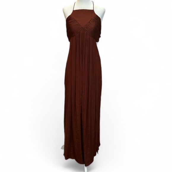 Anthropologie Women’s Large Dress Brown Tie-Back Halter Maxi - Picture 2 of 10